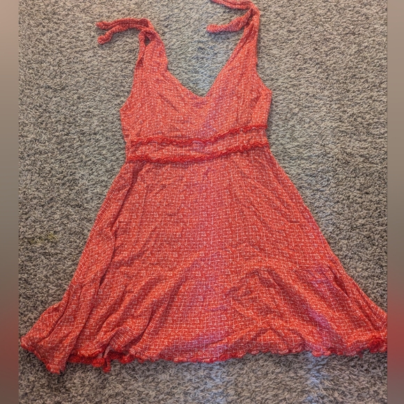 Coral Tie Strap Sundress with Ruffled waist and hem | Cottagecore • Summer • Boh - Picture 3 of 6